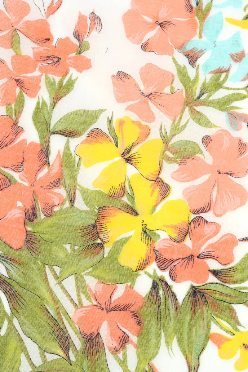 1970s Colette Salmon Pink & Yellow Floral Cotton Scarf