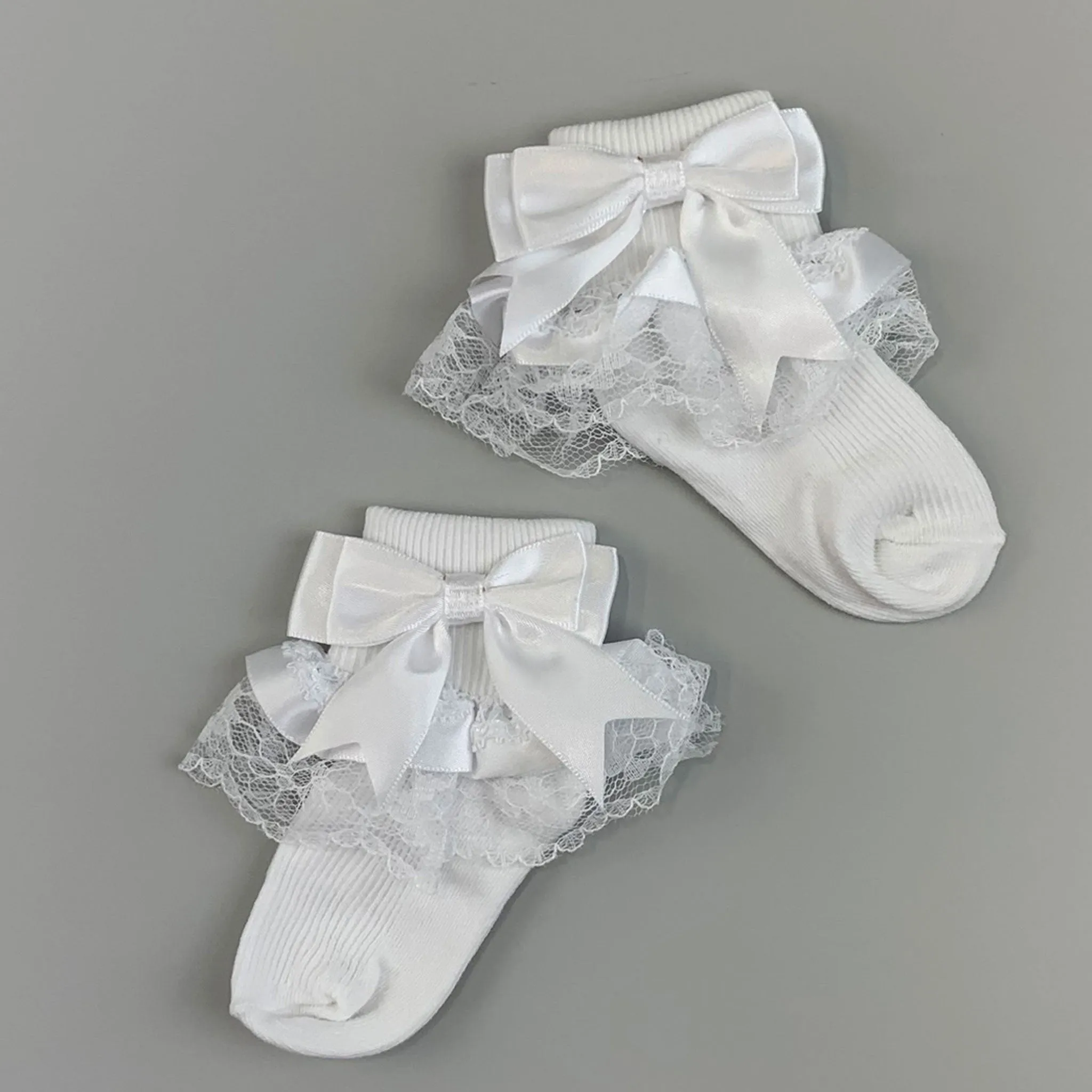 Baby Girl Ankle Socks - White Bow