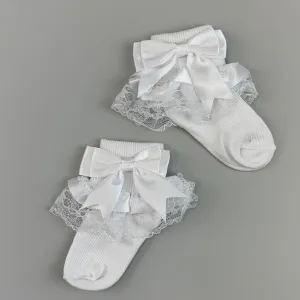 Baby Girl Ankle Socks - White Bow