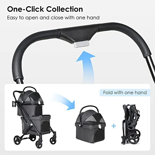 Beberoad Pets T1 Double Pet Stroller for 2 Small Dogs or Cats Lightweight Foldable Double Dog Stroller with Detachable Carrier for Travel Camping (Black)