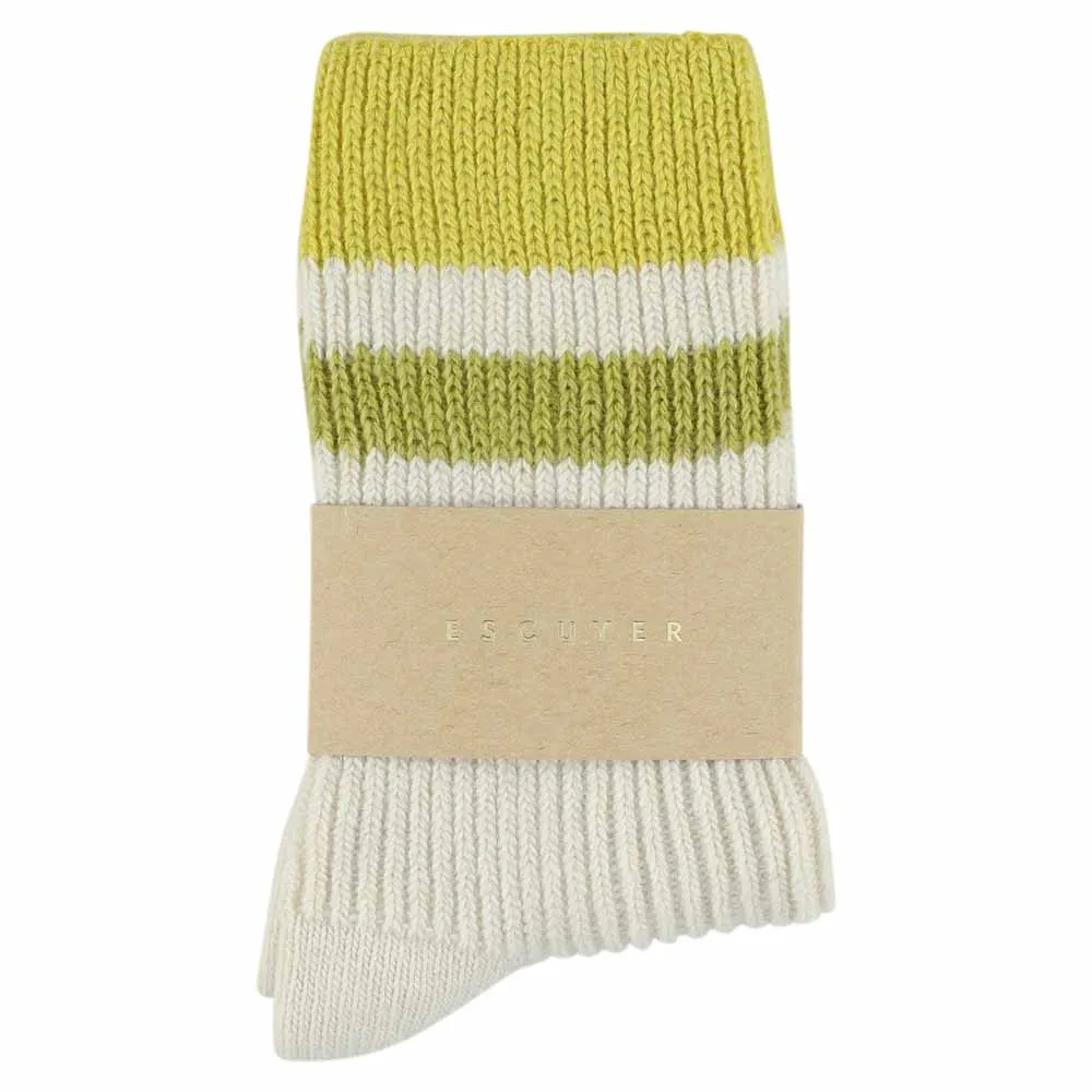 Cashmere Stripes Socks Women - Ecru / Yellow / Green