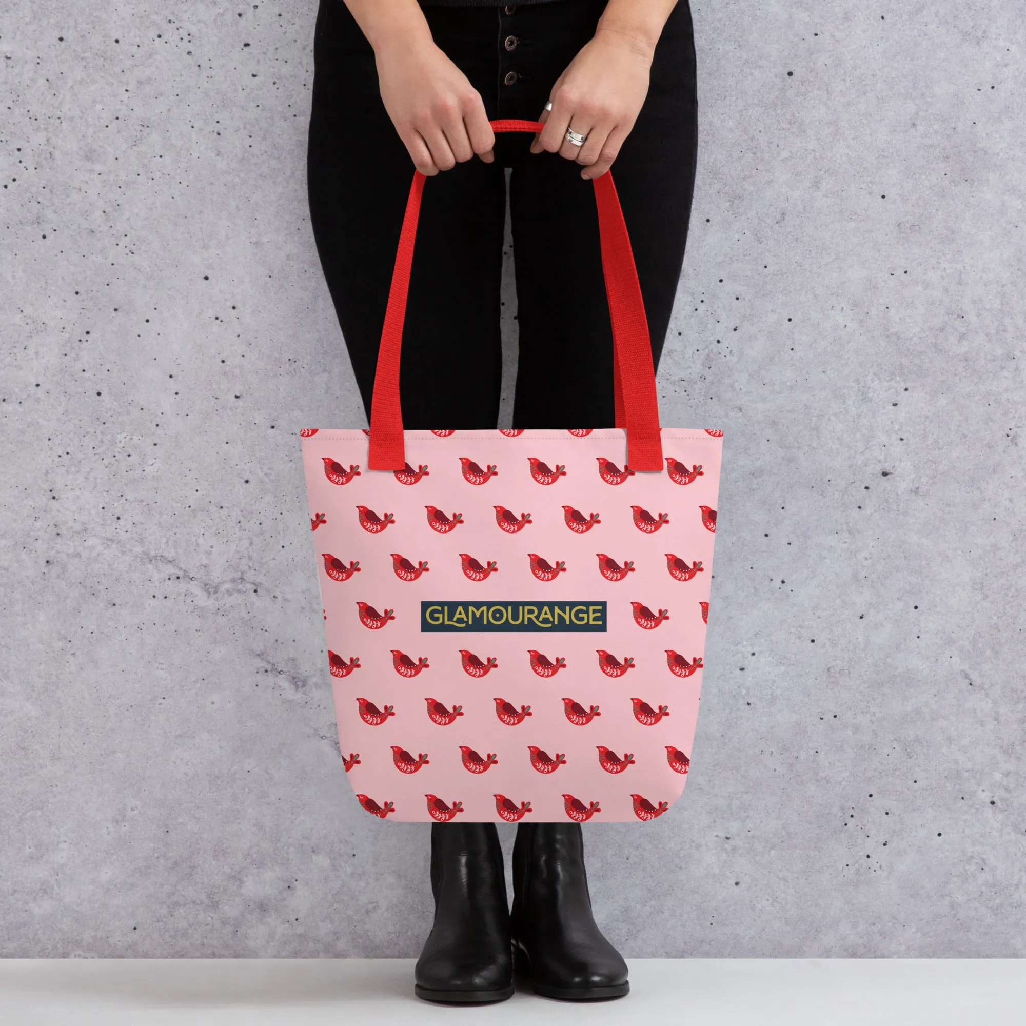 Christmas Tote Bag - Red Robin Bird (Glamourange Festive Pattern Christmas Tote Bags)