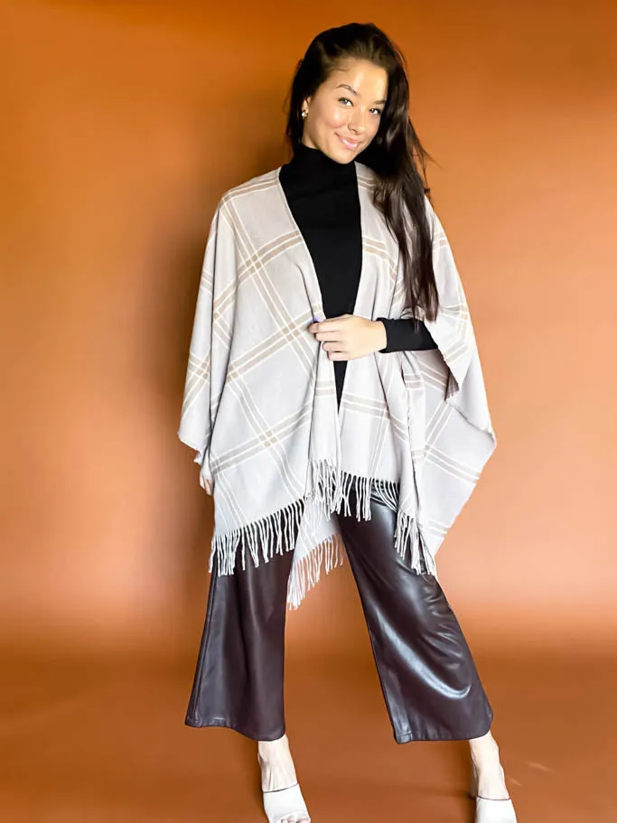 Holden Kimono- Mink Windowpane Plaid