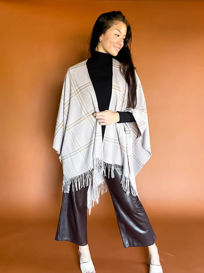 Holden Kimono- Mink Windowpane Plaid