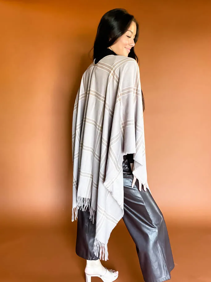 Holden Kimono- Mink Windowpane Plaid