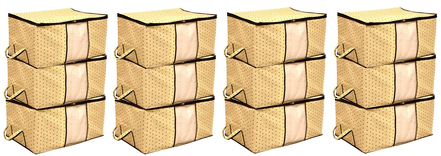 Kuber Industries 12 Piece Non Woven Underbed Storage Organiser Set, Extra Large, Cream