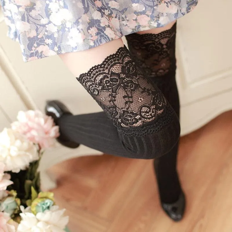 Lace Warm Thigh High Over Knee Long Stockings