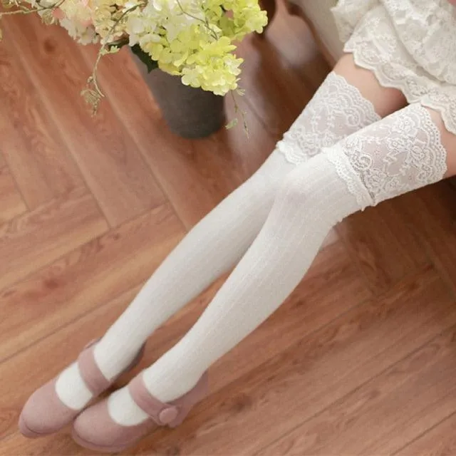 Lace Warm Thigh High Over Knee Long Stockings