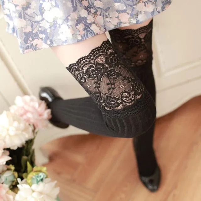 Lace Warm Thigh High Over Knee Long Stockings