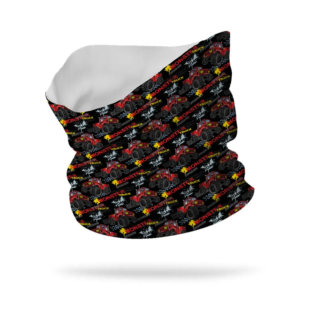 Lycra KIDS Monster Trucks Single Layer Neck Gaiter Face Mask