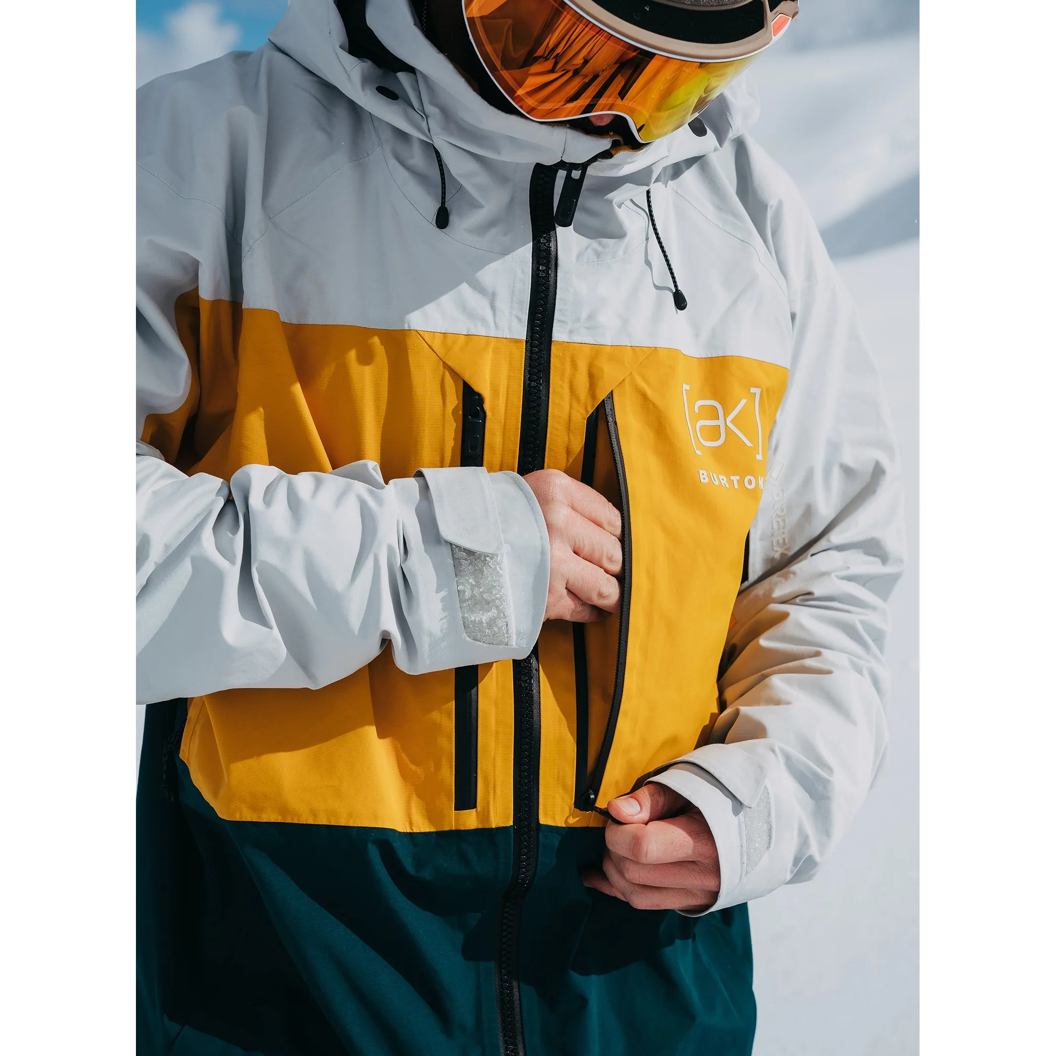 M AK GORE SWASH JACKET GRAY CLOUD / GOLDENROD / DEEP EMERALD
