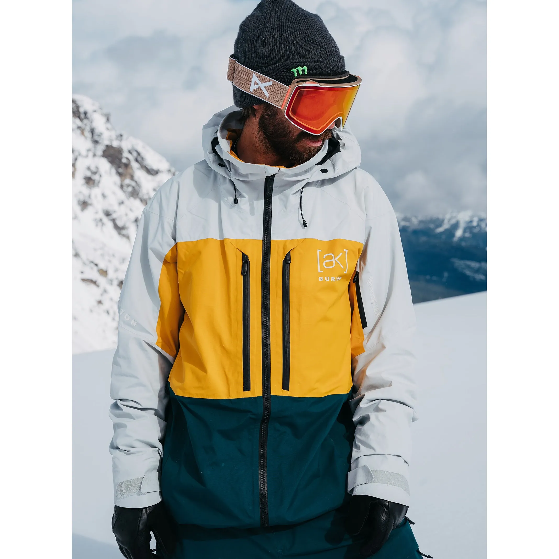 M AK GORE SWASH JACKET GRAY CLOUD / GOLDENROD / DEEP EMERALD