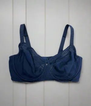 Navy Underwired Lace Trim Bra