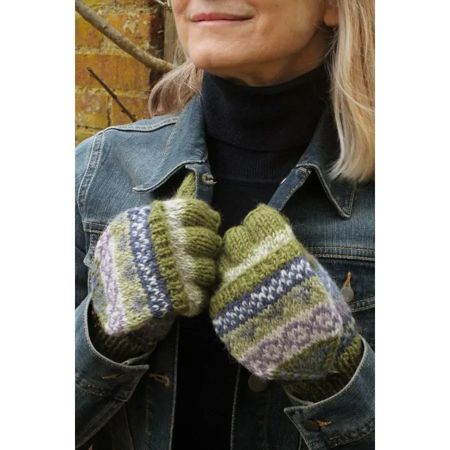 Pachamama Classic Fairisle Glove Mitts Olive