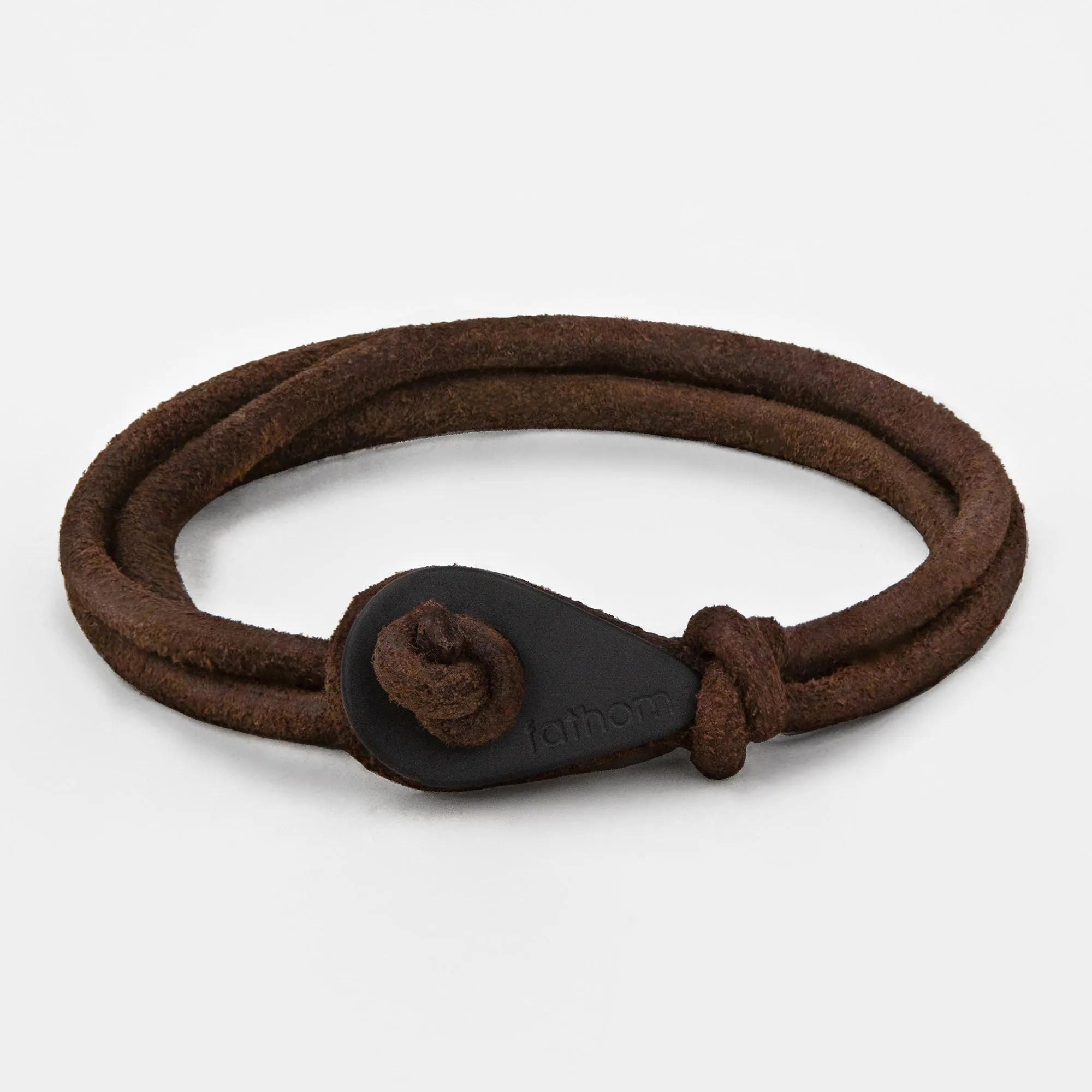 PORT SUDAN Distressed Leather Thimble Charm Bracelets Mens Womens Wrap Wristbands Brown Matte Black