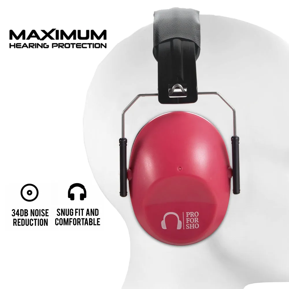 Pro For Sho 34dB NRR Noise Reduction Earmuffs - Lightweight Design - Standard Size Poppy Red