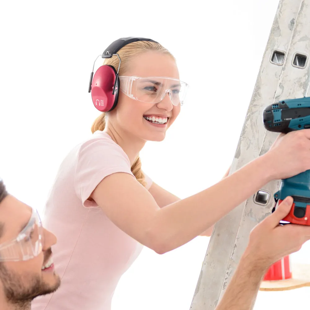 Pro For Sho 34dB NRR Noise Reduction Earmuffs - Lightweight Design - Standard Size Poppy Red