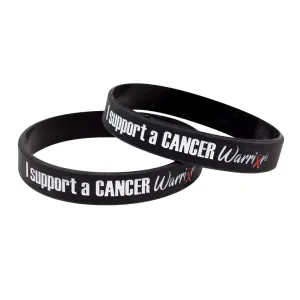Silicone Wristbands Color Fill Debossed 1/2" I Support A Cancer Warrior Design - Black (25/Pack)