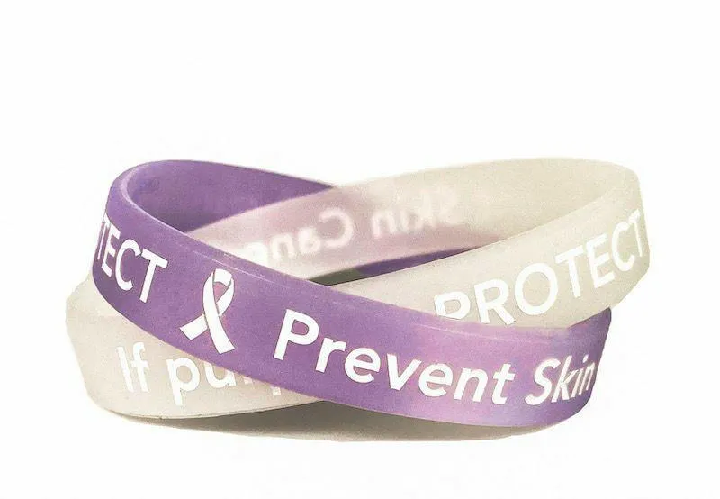 Skin Cancer Prevention UV Color Changing Wristband White Letters - Adult 8"