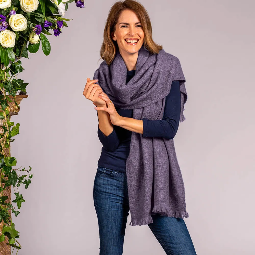 Super Luxe Periwinkle Purple Basket Weave Cashmere Shawl