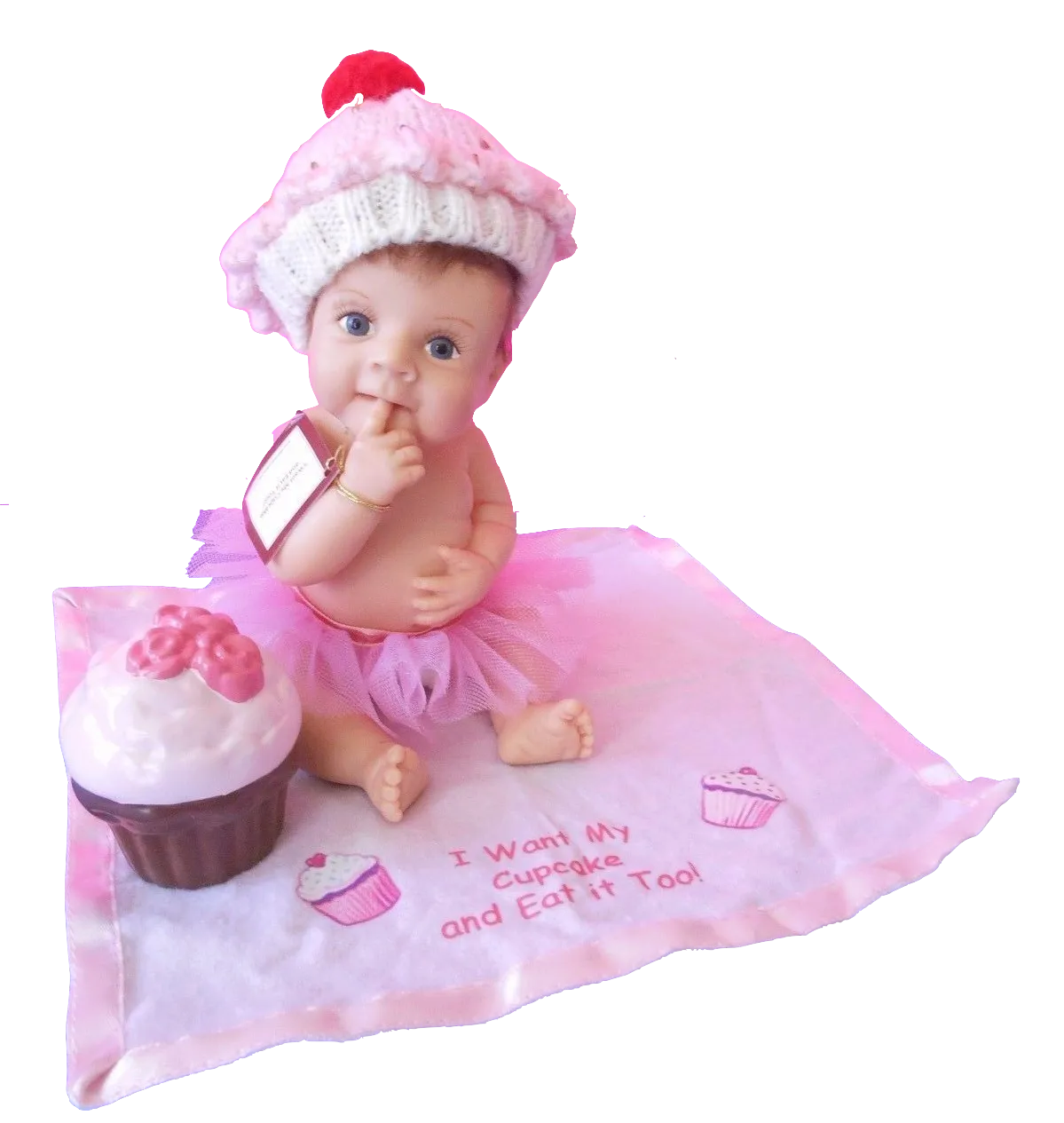 The Ashton-Drake Galleries Hats Off to You Baby Collection Issue #15: 'I Want Cupcake/Eat It To' Baby Resin Doll with Cupcake and Blanket by Sherry Rawn 5.5-Inches