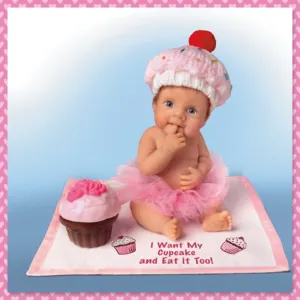 The Ashton-Drake Galleries Hats Off to You Baby Collection Issue #15: 'I Want Cupcake/Eat It To' Baby Resin Doll with Cupcake and Blanket by Sherry Rawn 5.5-Inches