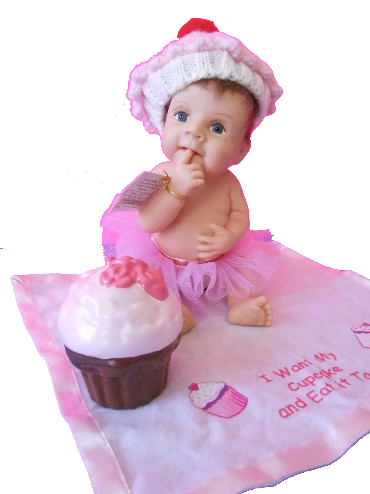The Ashton-Drake Galleries Hats Off to You Baby Collection Issue #15: 'I Want Cupcake/Eat It To' Baby Resin Doll with Cupcake and Blanket by Sherry Rawn 5.5-Inches