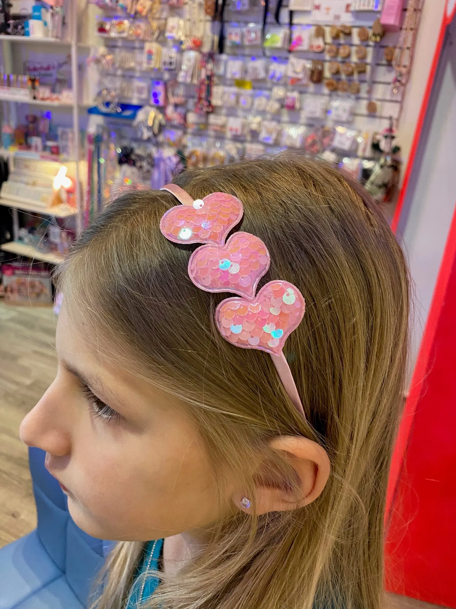 Three Sequin Hearts Headbands -Assorted