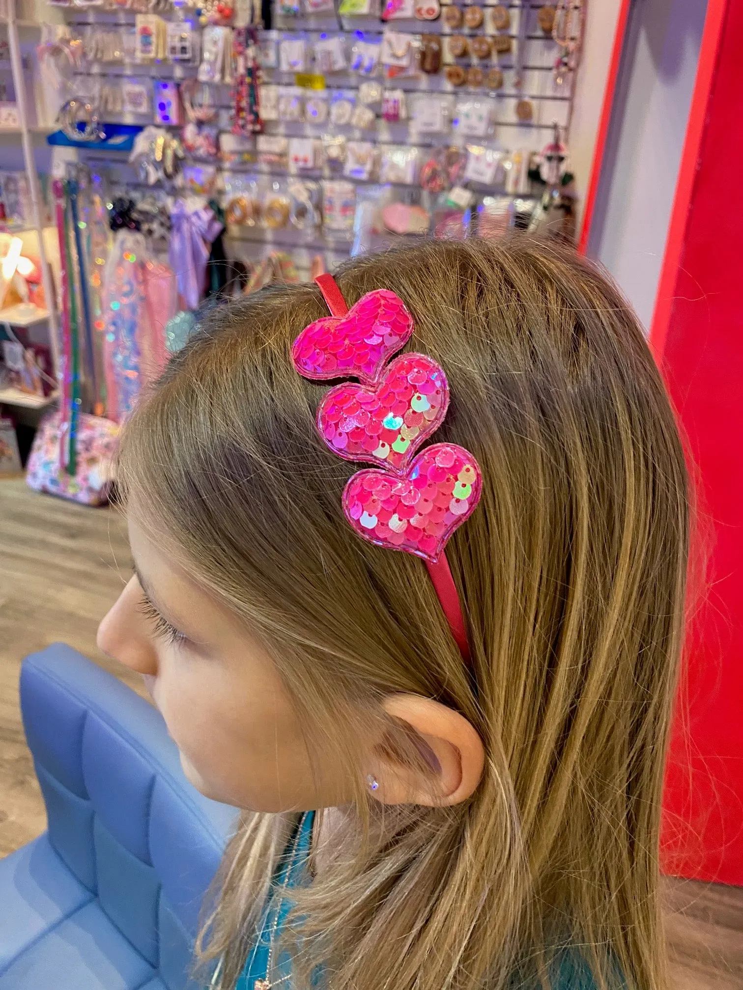 Three Sequin Hearts Headbands -Assorted