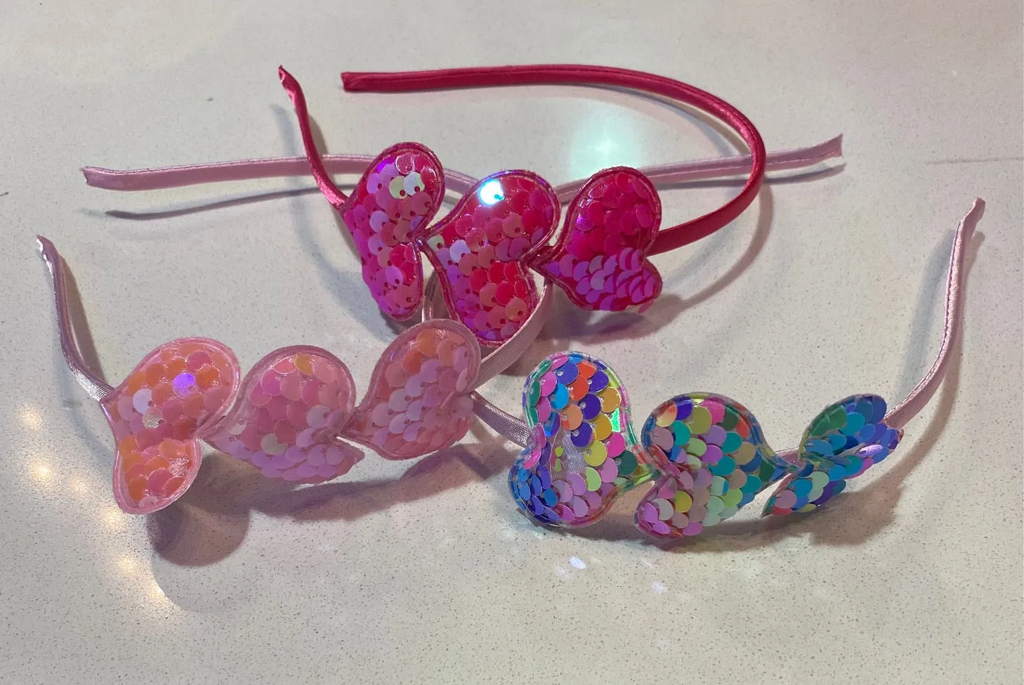 Three Sequin Hearts Headbands -Assorted