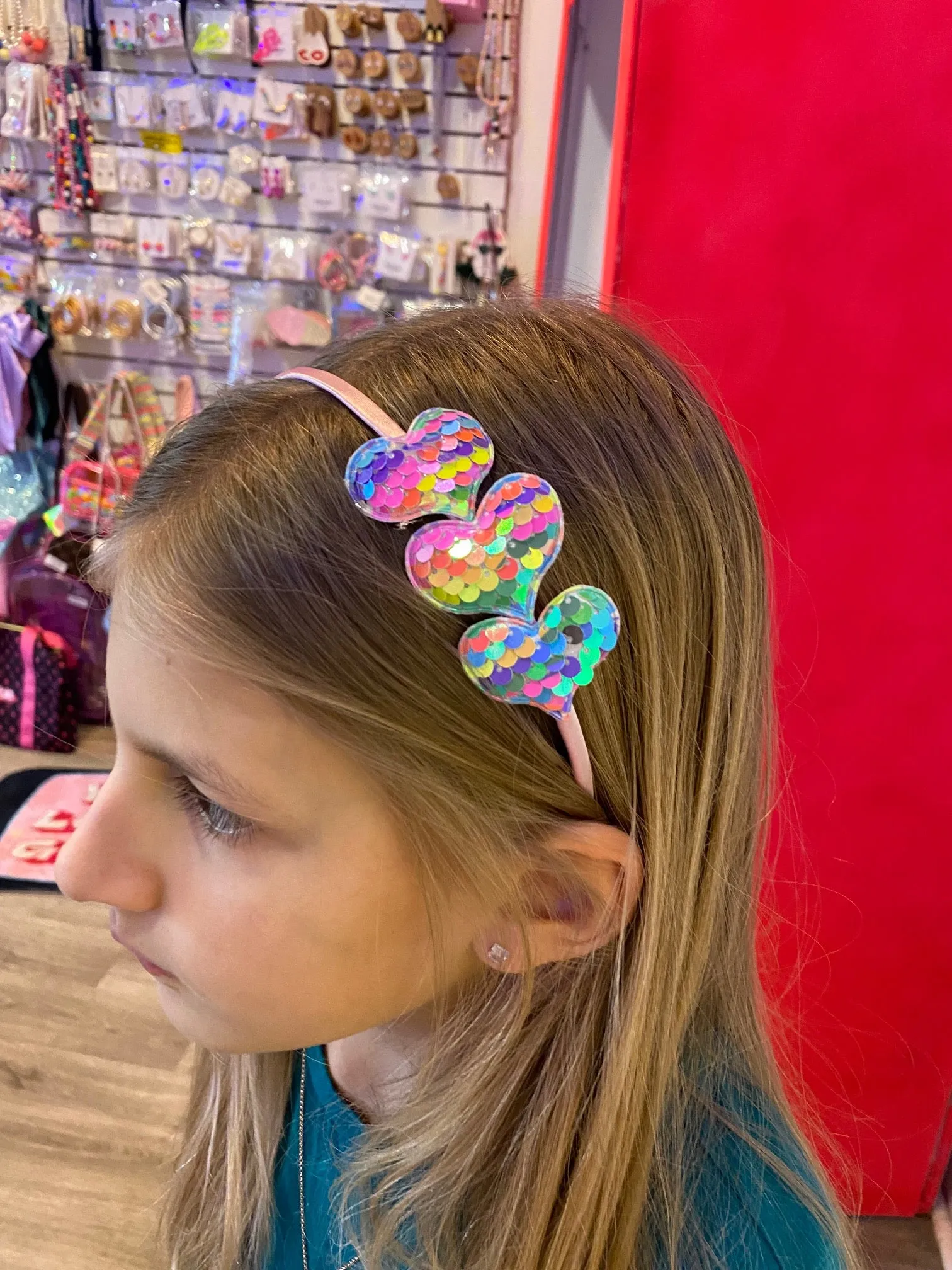 Three Sequin Hearts Headbands -Assorted