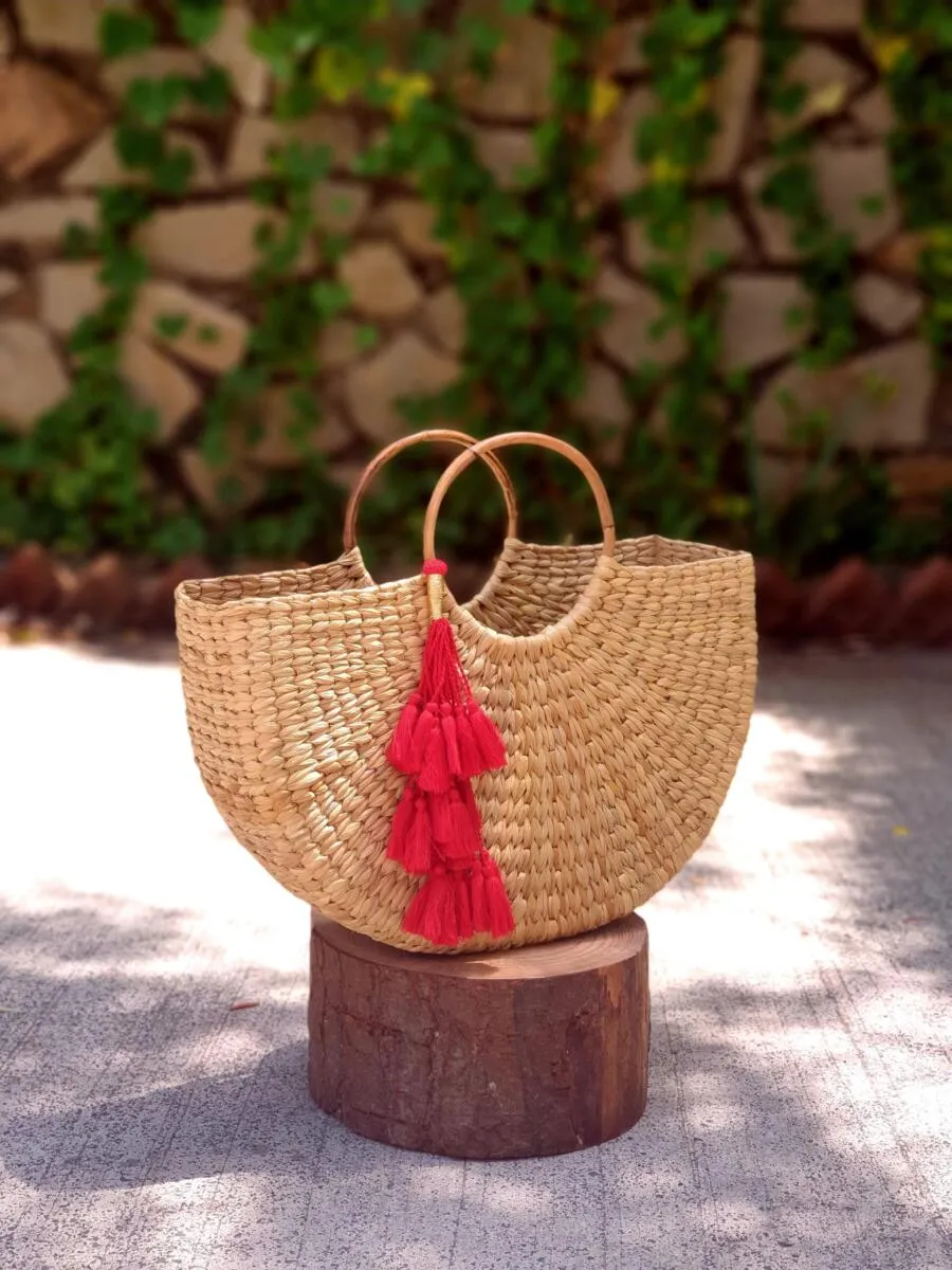 Trendy Round Handbag - Wood Handles