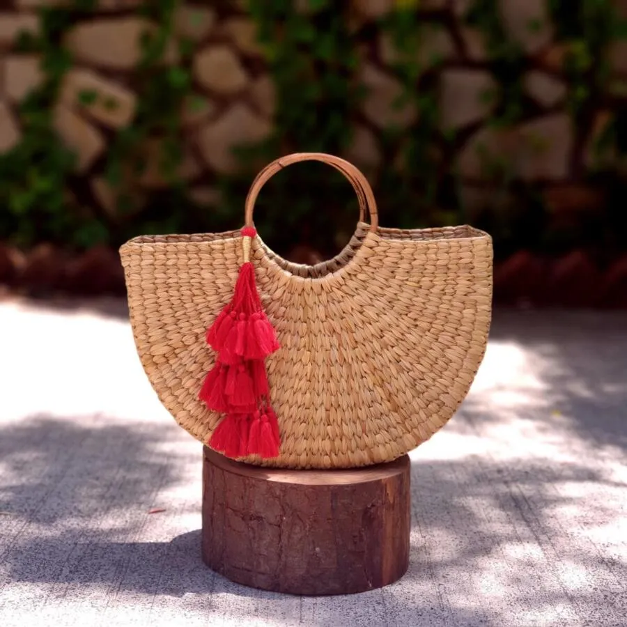Trendy Round Handbag - Wood Handles