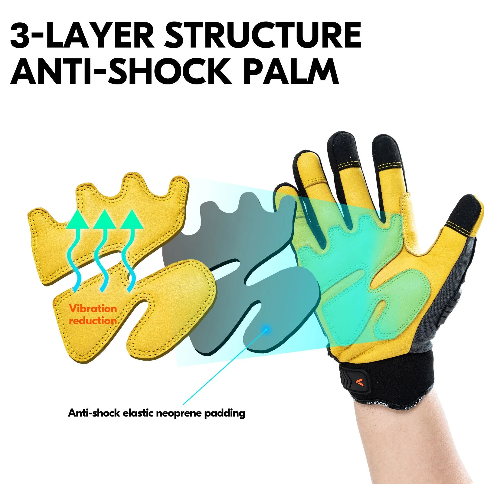 VGO 1-Pairs Safety Work Gloves, Mechanics Gloves, Impact Gloves, Anti-Vibration Gloves, Water-repellent Gloves, Heavy Duty (Grey, CA7725)