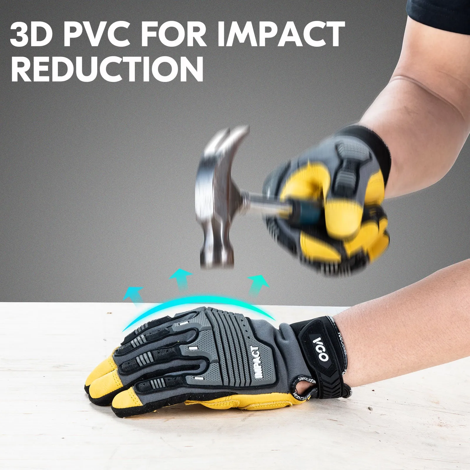 VGO 1-Pairs Safety Work Gloves, Mechanics Gloves, Impact Gloves, Anti-Vibration Gloves, Water-repellent Gloves, Heavy Duty (Grey, CA7725)
